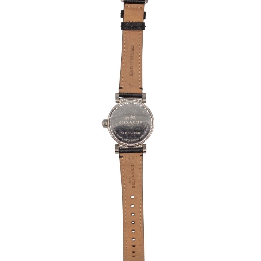 Coach Women's Black Leather Strap Silver Crystal-Accented Watch New Battery - Picture 3 of 5